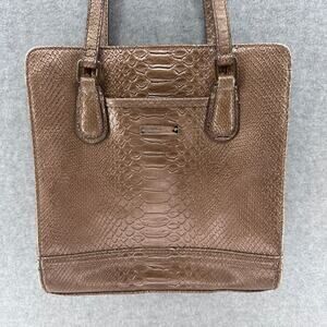 Liz Claiborne Faux Crocodile Bronze Brown Y2K Shoulder Bag Purse Chic Classic